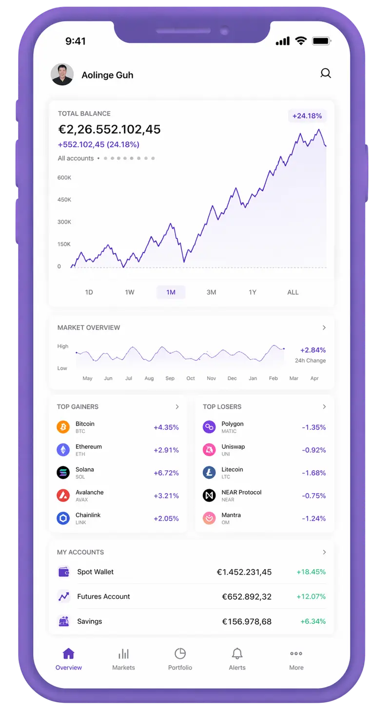 Tréfonange mobile app showing portfolio overview